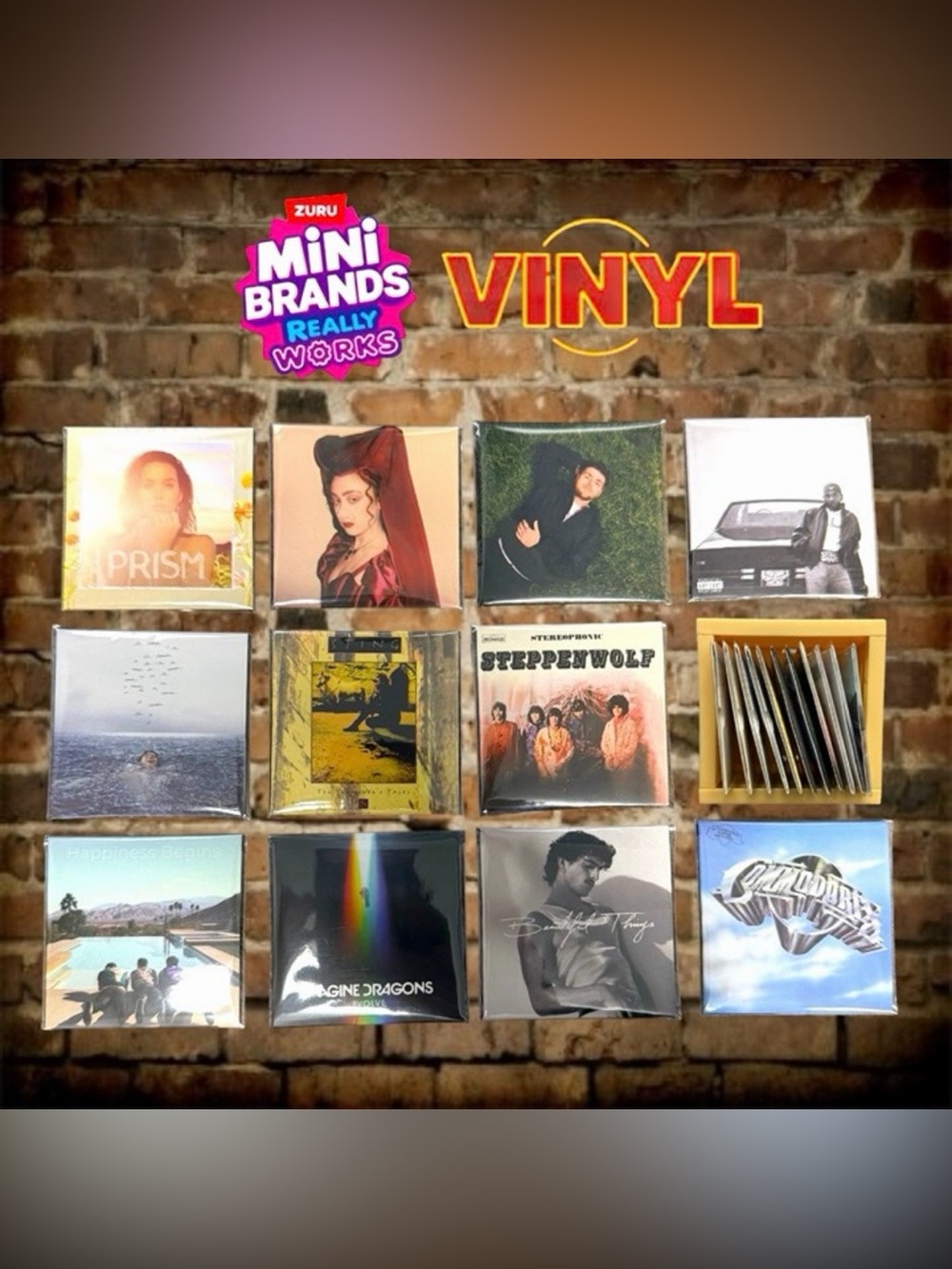 Zuru Mini Brands Really Works Vinyl Bundle: (11) Music Vinyls + Plastic Crate